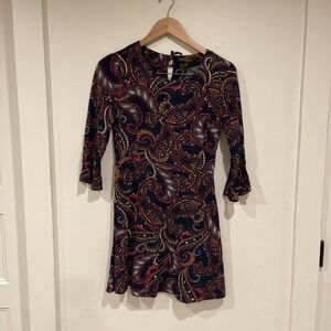Banana Republic Paisley floral  Mini Dress navy Sz 2 babydoll boho bows a-line